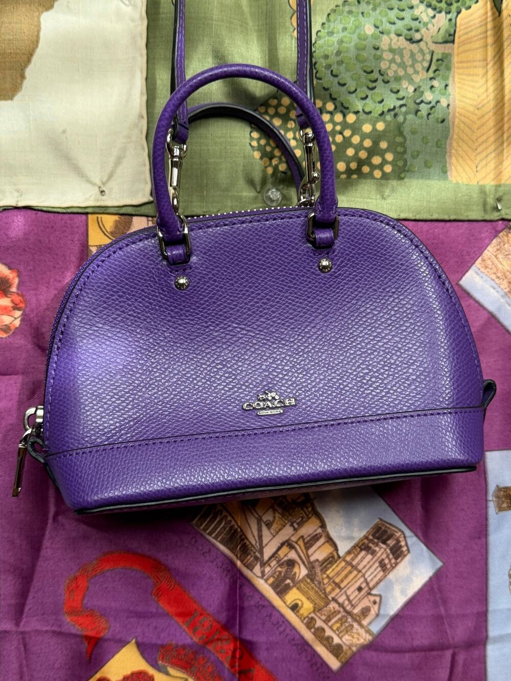 Coach F54661 Micro Mini Sierra Satchel Crossbody Bag Purple Crossgrain Leather